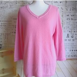 Talbot's fringe cuffs v-neck cotton knit sweater L